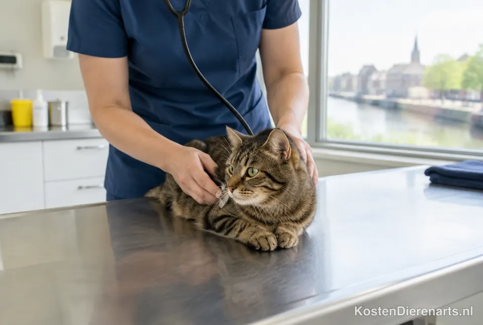 Dierenarts onderzoekt een kat op de behandeltafel